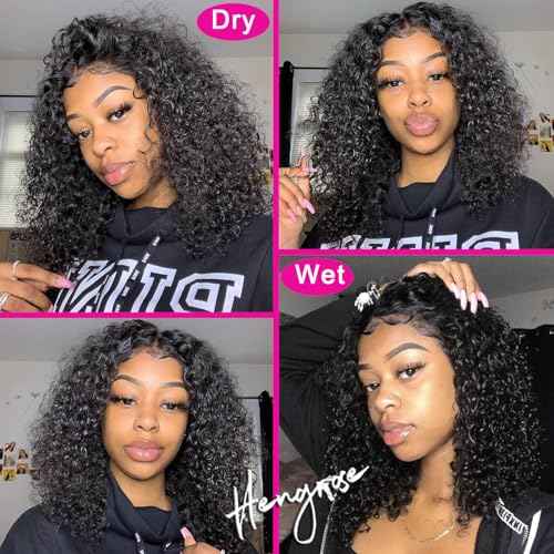 HENGROSE 5x8 Bob Wig Human Hair Glueless Wigs Human Hair Pre Plucked Pre Cut Deep Wave HD Lace Closure Wigs Human Hair 210% Density Wear And Go Glueless Wig (16inch)