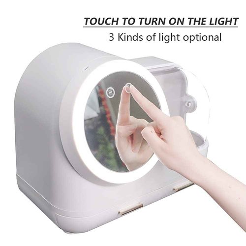 Generic Cosmetic Display Cases Skin Care Organizer Makeup Storage Organizer Box with Mirror Cosmetic Display Case with Touch Screen LED Light Anti Dust and Waterproof Skin Care Organizer White