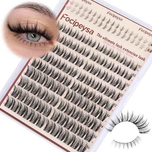 Focipeysa Wispy Lash Clusters Natural Eyelash Clusters Pesta?as Postizas Naturales Spiky Manga Lash Extensions C Curly Individual Lashes 10-16mm with Bottom Lashes Clusters DIY Lash at Home
