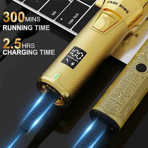 FADEKING¢ç Professional Hair Clippers & Beard Trimmer Set for Men ? Cordless Barber Clippers with LCD Display, Precision Trimmer & Travel Case ? Gifts for Men Husband Father (Gold + Bronze)