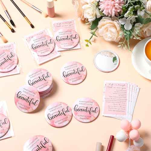 25 Pcs Inspirational Compact Mirror Bulk for Women Sometimes You Forget You're Beautiful Pocket Gifts Pink Portable Round Purse Mirrors Appreciation Gift for Women Nurse Mom Christmas