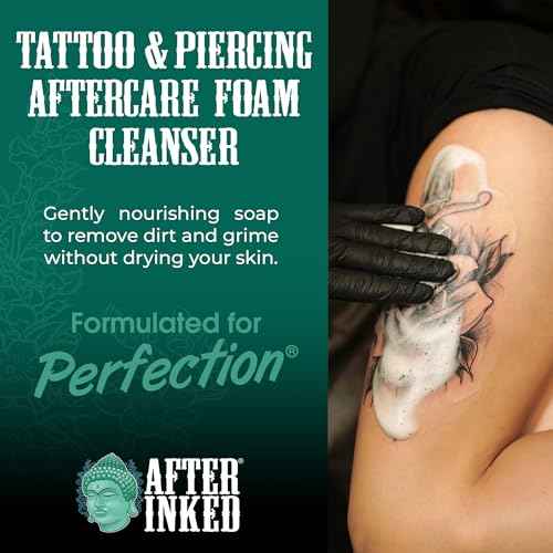 After Inked Tattoo & Piercing Aftercare Foam Cleanser - Quality Wash Soap Cleanser for Tattoos, Body Modifications and Piercings including Ear, Nose and Belly Button Foam Bottle, 1.7 oz
