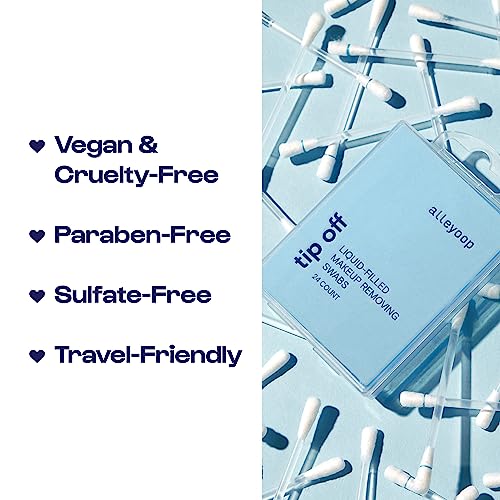 Alleyoop Cotton Swabs for Makeup, Tip Off Liquid-Filled Makeup Removing Swabs (24 Count, 3 Pack) - Easy-To-Use & Space Saving Makeup Remover - Disposable Cotton Tips for Eye, Lip, Eyebrow, & Eyeshadow