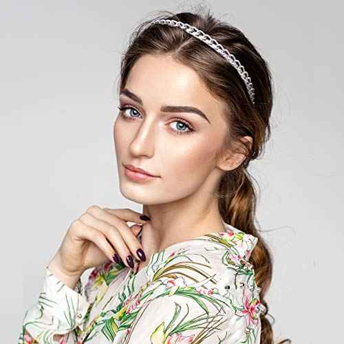 PAGOW 2Pcs Women Chained Headband Fashion, Gold Metal Thin Headbands for women Girls, Beauty Silver Headbands Hair Hoops Hair Accessories (Gold/Silver)