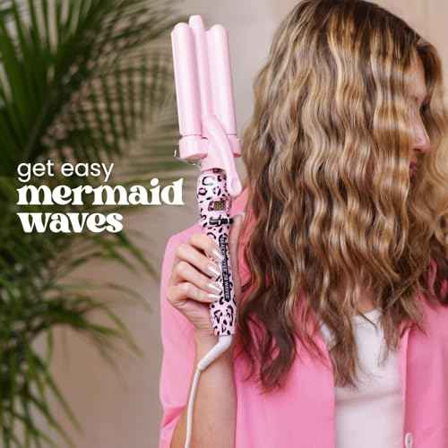 The Beachwaver Co. 3B Waver - Pink Catwalk | Triple Barrel Hair Waver for Mermaid Waves | Professional Curling Iron with Adjustable Temperature, LED Screen, and Ceramic Barrels