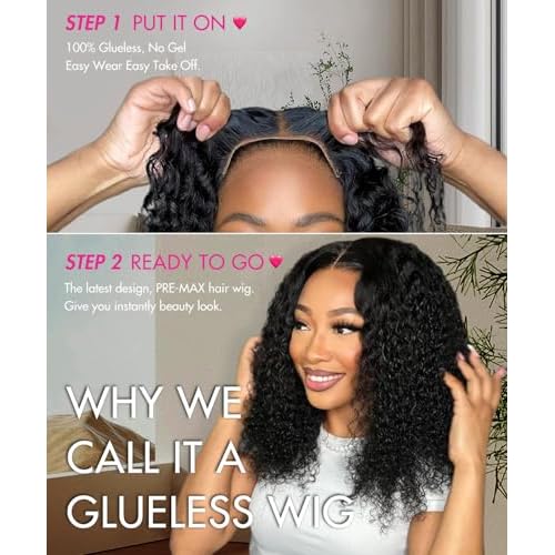 larima Glueless Wigs Human Hair Pre Plucked Pre Cut Curly Human Hair Wig Wear and Go Glueless Wigs Bleach Knots 200% Density 6X5 HD Lace Front Wig Virgin Hair Natural Color Curly Wig 16inch
