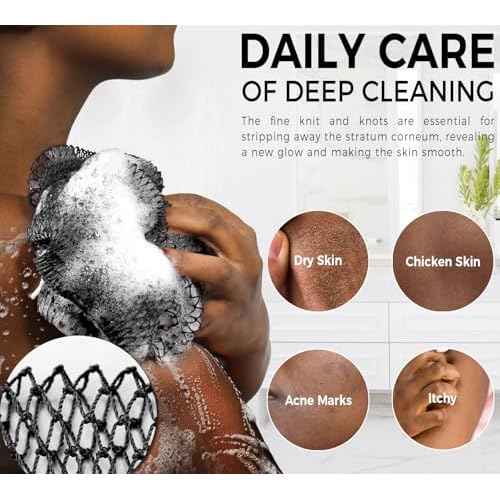 African Net Sponge Authentic - Exfoliating Back Scrub Bath Sponge with Knots - Afro Scrub Body Scrubber Exfoliator Washcloth - African Body Care Daily Use Shower Essentials