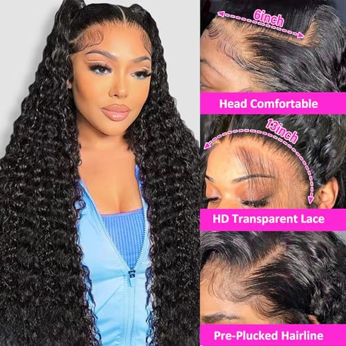22 Inch Deep Wave Lace Front Wigs Human Hair 180% Density 13x6 HD Lace Frontal Wigs Human Hair Pre Plucked with Baby Hair Deep Curly Wigs for Black Women Natural Color