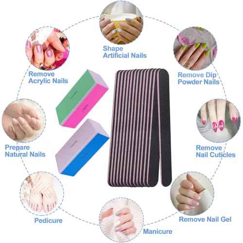 Nail File and Buffer Set, 4 Way Nail Buffers Shine Kit Professional Nail Files for Natural Nails Manicure Filer Filing Polishing Buff Nail Care Smoother Buffing Fingernail 100/120/240/600/3000 Grit