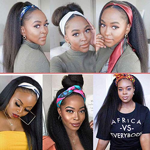 Headband Wigs Human Hair 180% Density 12A Kinky Straight Human Hair Headband Wigs For Black Women Yaki Straight Human Hair Wigs With Headband Attached Natural Black Color 18 Inch