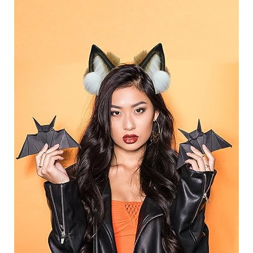 Fox Cat Ear Headband Wolf Ears Headwear Halloween Cosplay Hairbnad Handmade Animal Head Accessories for Women Men