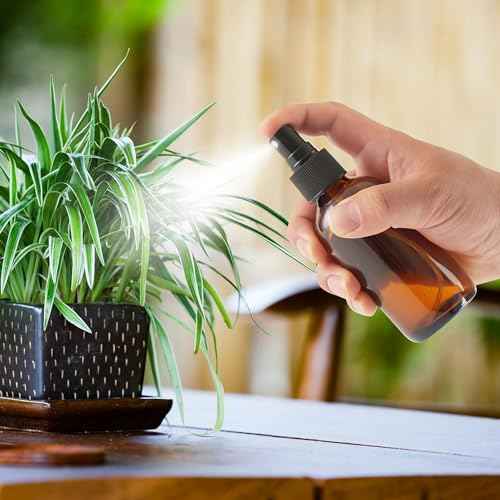 Dark Amber Glass Spray Bottles 4 oz, Small Empty Spray Bottles for Essential Oils, Fine Mist for Face, Hair, Plants, Travel, Perfumes, Cleaning Solutions - 4 Pack