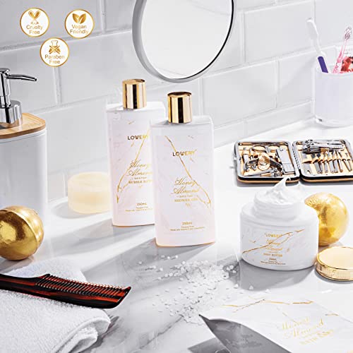 Gifts for Mom, Gift Basket, Spa Gifts For Women, 31Pc Self Care Kit, Stress Relief Gift, Birthday, Thank You, Honey Almond Bath and Body Gift - Toiletry Bag, Nail Kit, Bath Bombs & More