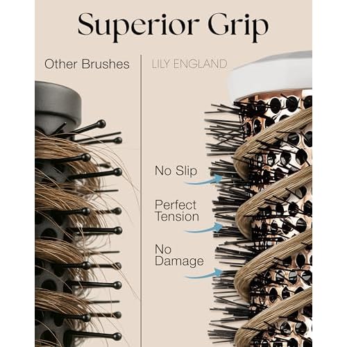 Lily England Round Hair Brush Set, 4 Piece Professional Blow Dry Kit with 3 Round Brushes and Comb for Styling, Beauty Gifts Sets for Women (White)