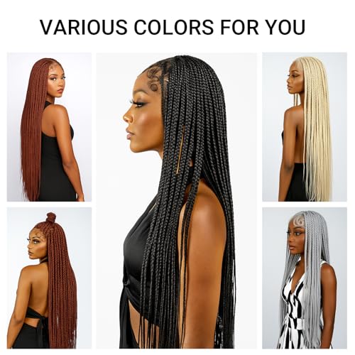 YMSGlRL 36 Inch 613 Knotless Braided Wigs for Women Box Braided Full Lace Premium Synthetic Wig with Baby Hair Long Box Braid Wig with Natural Hairline Look