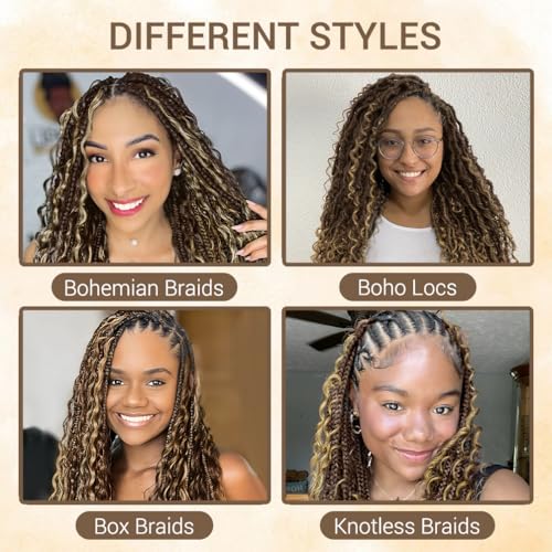Human Braiding Hair for Boho Knotless Braids 2 Bundle 20 Inches 100g Deep Wave Bulk Human Hair for Braiding Hair Wet and Wavy 10A Brazilian Virgin Human Hair Balayage Brown to Blonde 4P27