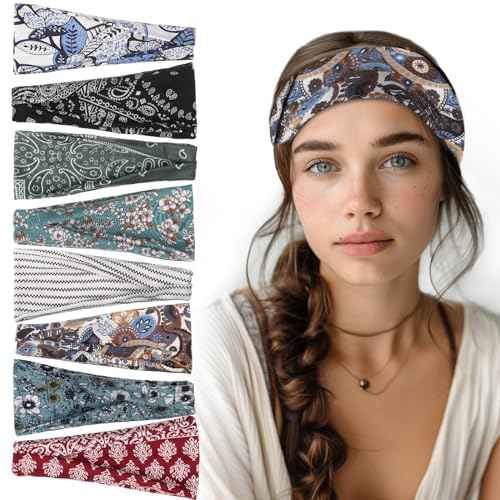 obeoby 8 Pack Headbands for Women, Boho Style Headbands Non Slip Fashion Wide Headband Hair Wrap Stocking Stuffers for Women Girls
