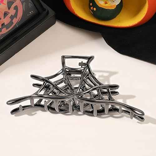 BELSITA Halloween Hair Clip, Metal Black Spider Web Non-Slip Hair Claw Clip, 1Pcs, for Women Girls, Fashion Exquisite Design, Big Hair Clips for Halloween Hair Accessories Supplies
