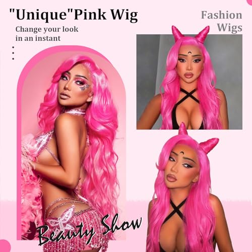 Pink Wig Human Hair 13x4 Pink Lace Front Wigs Human Hair Pre Plucked Body Wave Wig 200 Density Real Hair Frontal Wigs for Women 24 Inch