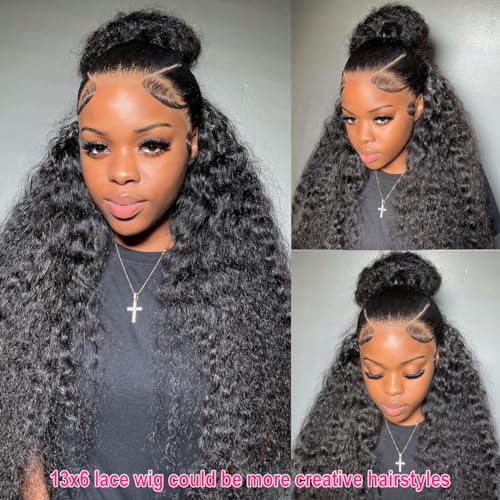 180% Density 13x6 Deep Wave Lace Front Wigs Human Hair Pre Plucked Glueless Transparent HD Lace Frontal Wigs Human Hair Brazilian Virgin Black Hair Natural Hairline 20 Inch Wig