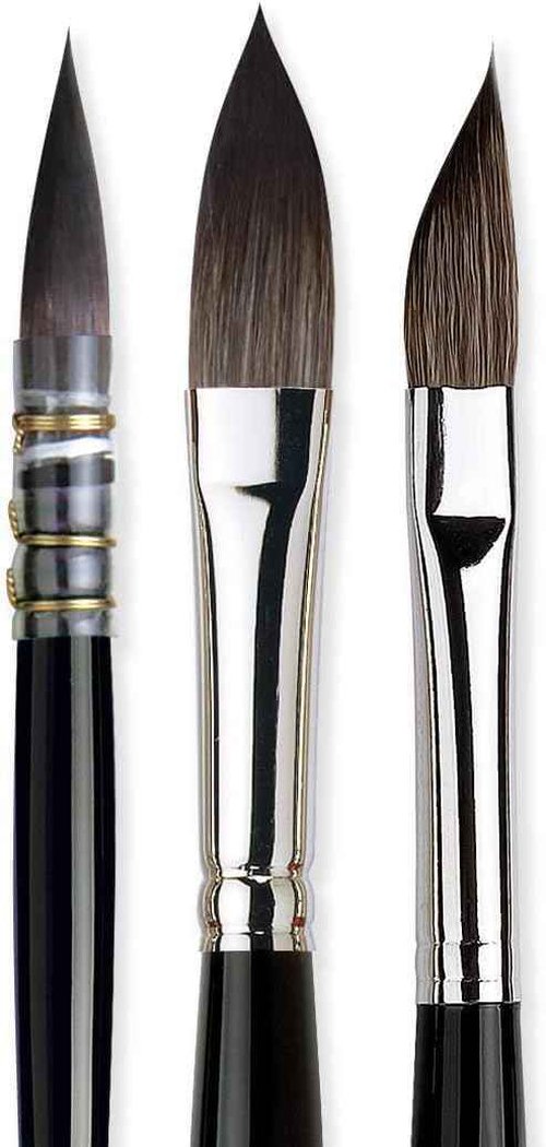 da Vinci Brushes 4250DV Watercolor Brush Set, Quill Size 2, Slant Size 10, Oval Size 12, Black 3 Each