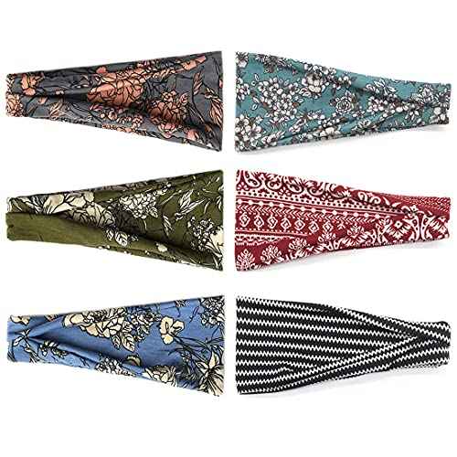 Boho Headbands For Women Fashion Wide Headband Yoga Workout Head Bands Hair Accessories Band 6 Pack