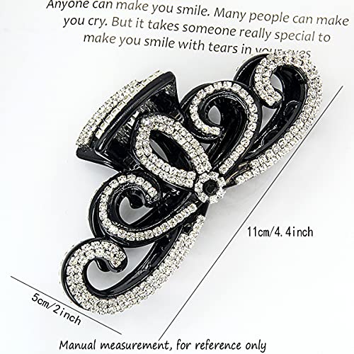 Yusier Lotus Rhinestone Hair Clip for Women - Thick Hair Big Grab Claw Clip with Diamond Crystal for Prom (Black)