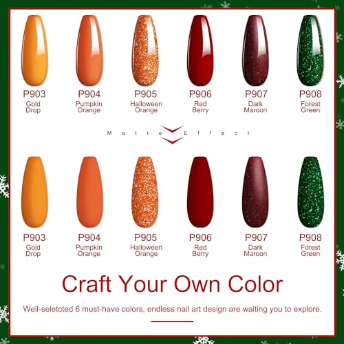 Lavender Violets Dip Powder Nail Kit, Large Capacity Set - 6 Colors Yellow Pumpkin Orange Red Green Dipping Powder for Halloween Christmas Nail Art Manicure J222