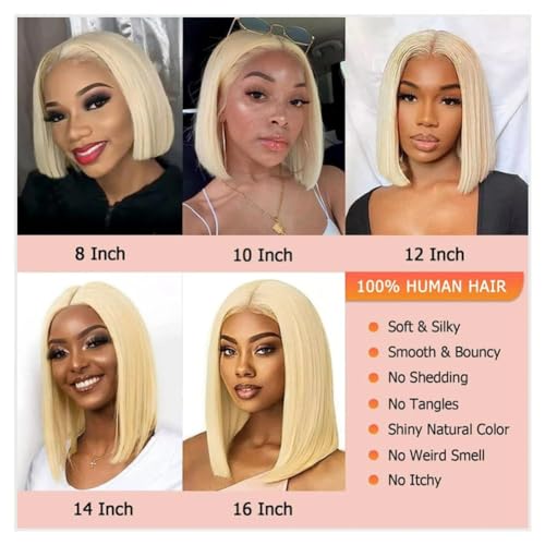 613 Blonde Bob Wig Human Hair 16 Inch 13x4 HD Bob Lace Front Wigs Human Hair Pre Plucked 200 Density Blonde Wig Human Hair Short Bob Wigs for Women