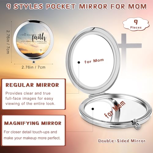 9 Pcs Christian Compact Mirrors Gifts for Women Bulk Religious Pocket Mirror with Bible Verse Inspirational Scripture Quote Church Gifts for Ladies Church Congregation Group Party Favors