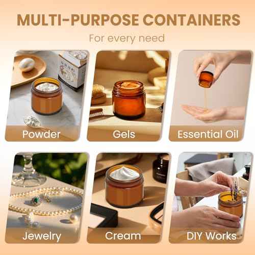 Amber 2oz Glass Jars with Lids - 24 Pack Brown Small Cosmetic Containers with Inner Liners, Wide-Round Smooth Mouth, Sealable for Creams, Lotions, Essential Oils, Body Butter, Travel Samples