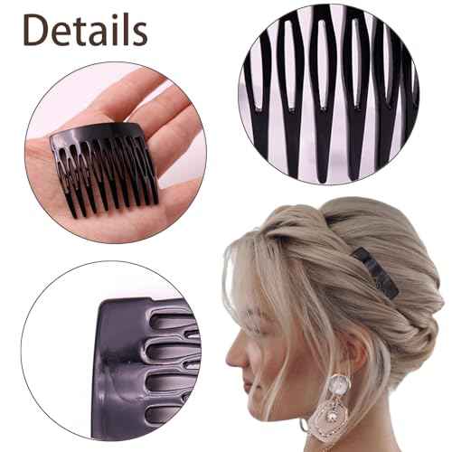 6 Pcs French Hair Side Combs Small Decorative French Twist Hair Styling Accessories, Strong Hold Hair Comb Clips for Women (Black,Tortoise Shell, Acetate)