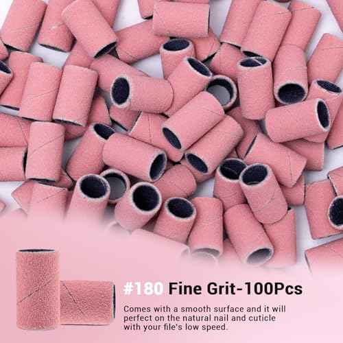 MelodySusie 100 Pcs Nail Drill Bits Sanding Bands for Nail Drill 180 Fine Grit Nail File Sanding Bands for Acrylic Nails Gel Manicures and Pedicure