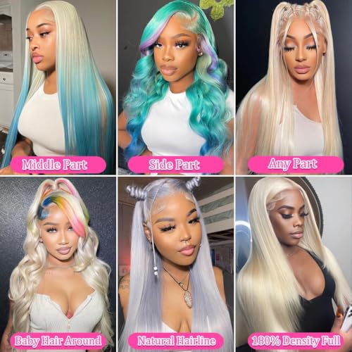 24 Inch 613 Lace Front Wig Human Hair Blonde 13X6 HD Transparent Lace Front Wigs Human Hair 180 Density Blonde Glueless Wigs 613 HD Straight Lace Frontal Wig Pre Plucked