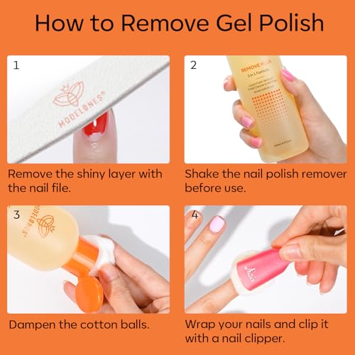 Modelones Acetone Nail Polish Remover, Professional Gel Polish Remover, Nail Glue Remover Natural Formula with Jojoba Oil for Nail Moisturizing & Care, Acrylic Dip Powder Remover(8 FL.Oz.), Lemon
