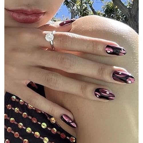 24Pcs Pink Press on Nails Short Square - QUNQINLI Christmas Glitter Fake Nails with Xmas Glitter Stripe Designs Glue on Nails Christmas Nails Full Cover Glossy Artificial False Nails for Women