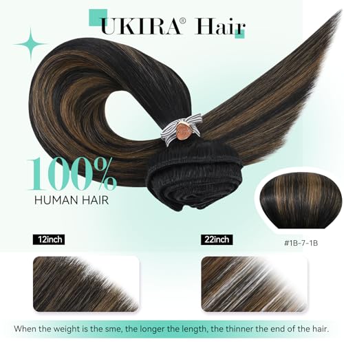 Ukira Balayage Hair Extensions Real Human Hair, 16 Inch 120g 7pcs Natural Black to Chestnut Brown Human Hair Clip in Extensions, Soft Natural Straight Clip in Hair Extensions Real Human Hair