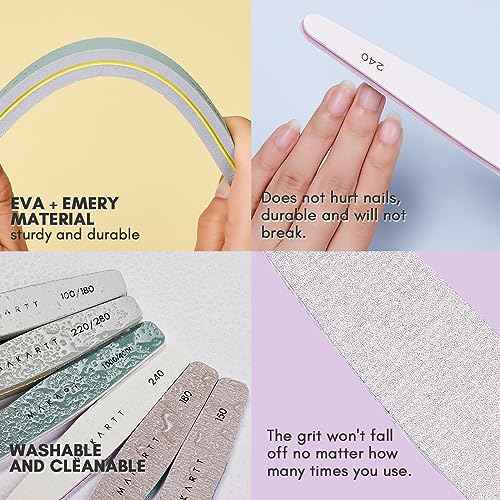 Makartt Nail Files and Buffers, 6 Pcs Emery Boards for Nails, Professional Double Sides Different Grit Fingernail File Polisher for Filing, Buffering & Polishing Manicure Kit
