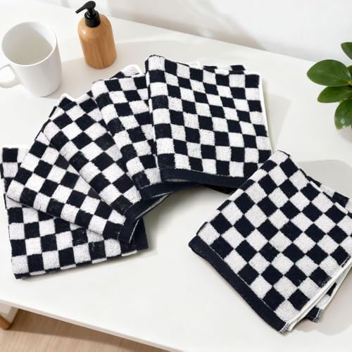 Jacquotha Washcloths 12 Pack in Black and White, Checkered Wash Cloth Set, 13¡± x 13¡±