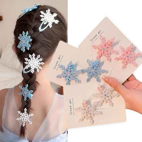 6 Pcs Snowflake Hair Clips, Winter Hairpin, Blue White Pink Snowflake Barrettes, Women Christmas Party Festive Princess Hair Accessories