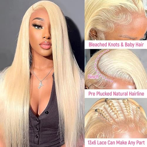 24 Inch 613 Lace Front Wig Human Hair Blonde 13X6 HD Transparent Lace Front Wigs Human Hair 180 Density Blonde Glueless Wigs 613 HD Straight Lace Frontal Wig Pre Plucked