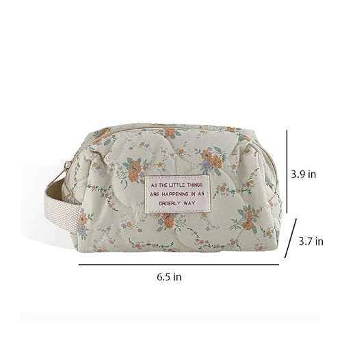 Floral Makeup Bag Cotton Quilted Cosmetic Makeup Bag Organizer, Aesthetic Portable Pouch Purse Toiletry Bag for Women Girls Travel accessories