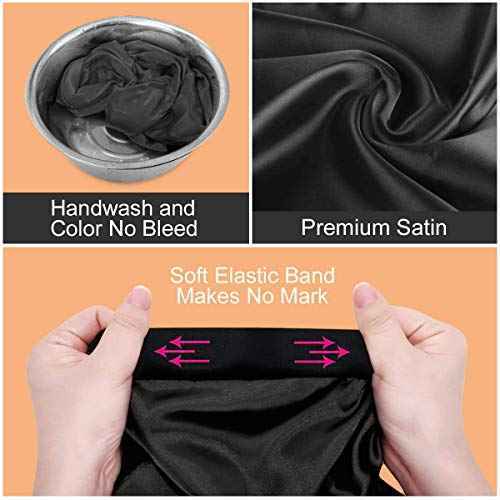 Long Satin Bonnet Sleep Cap Extra Large Silk Sleeping Cap with Wide Elastic Band Loose Night Hat for Women Braids,Curly Hair,Natural Hair,Very Soft & Comfortable (Black)