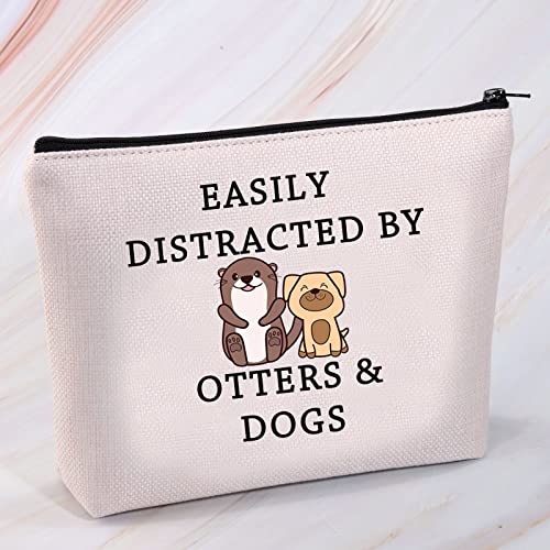 MNIGIU Otter Gift Dog Lover Makeup Bag Easily Distracted by Otters and Dogs Zipper Pouch Bag Gift (ottter dog bag)