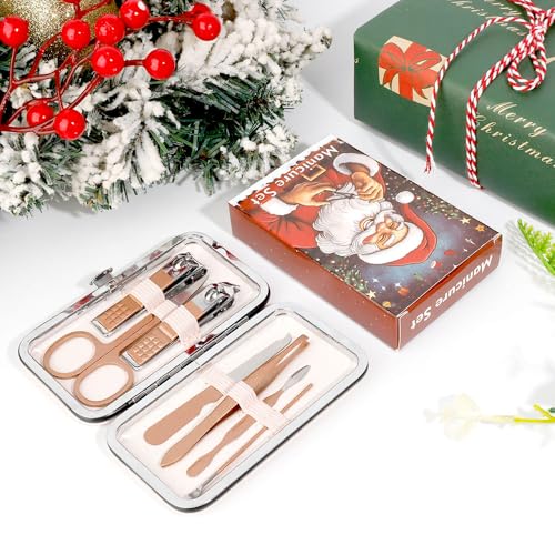 Christmas Gifts Birthday Gift Nail Clippers For Women Manicure Kit Nail Tweezers Professional Stainless Steel With Leather Travel Case Stocking Stuffers For Girlfriend Wife Mother Kit 7 In 1 Rose Gold
