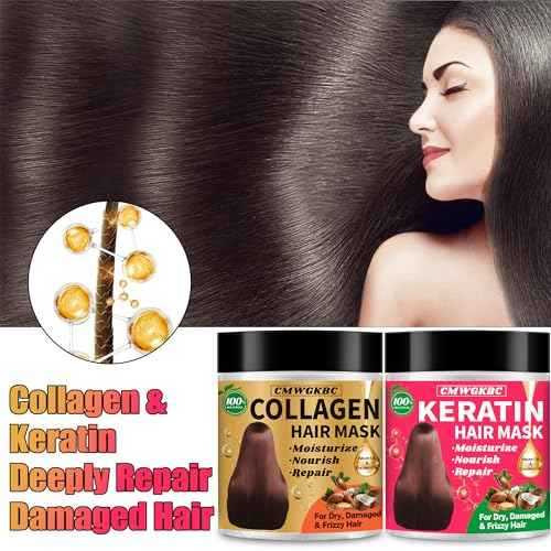Collagen Hair Mask & Keratin Hair Mask for Damaged Hair,Keratin Hair Treatment,Repair Deep Conditioner for Dry Hair,Vitamin E Natural Hydrating Hair Mask with Argan Oil All Hair Type,Hair Care Gifts