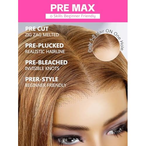 ORIGINAL QUEEN Short Straight Wigs 5x7 Wear and Go OQ Hair Glueless Wigs Human Hair Pre Plucked Pre Cut Pre Bleached Highlight Blonde Bob Straight Wigs for Women 4/27 Color 10Inch