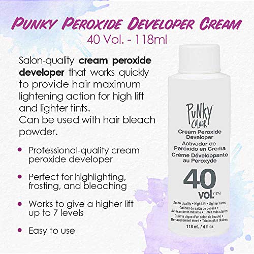 Punky Cream Peroxide Hair Dye Developer 40 Volume ? Hair Bleach Developer for Medium to High Lift, 118ml