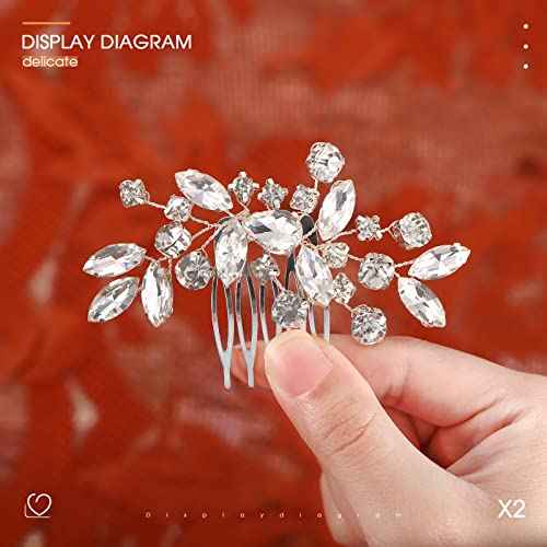 2 Pcs Bridal Wedding Hair Comb Rhinestone Silver Bridal Side Comb Crystal Rhinestone Hair Accessories for Women and Girls