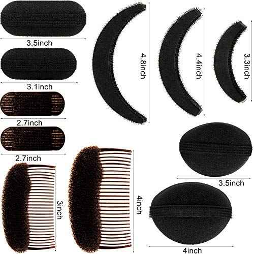 11 Pieces Hair Bump Sponge Volume Hair Bases Set Bump It Accessory for Volume Insert Styling Tools up Combs Clips Sponge Bun Updo Accessories for Women DIY Hairstyles(Black, Brown)